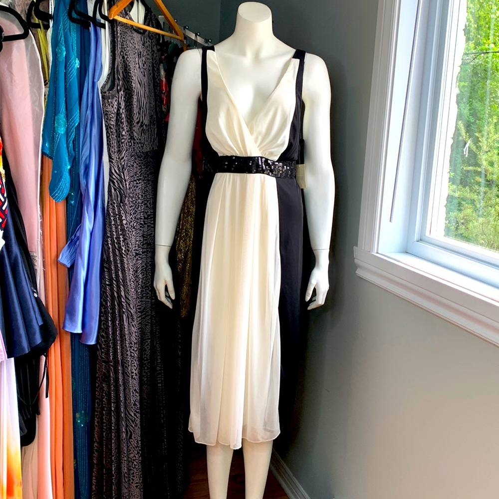 Ruby Rox fit flare cocktail sequins black cream dress new Large 16
